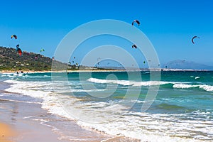 Kites flying over Tarifa beach