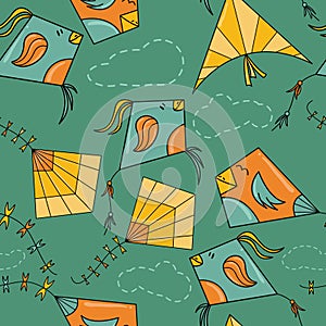 Kites like birds seamless pattern