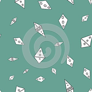 Kites sky Doodle Pattern Filled Diamond shape on teal green background Seamless pattern Vector hand drawn illustration