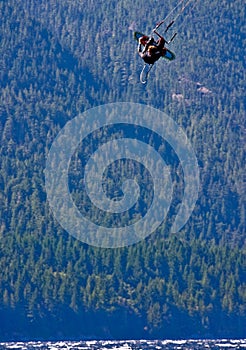 Kitesurfer getting some big air