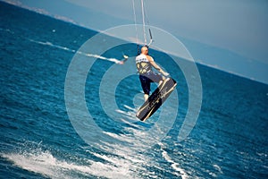 Kitesurfer in a jump