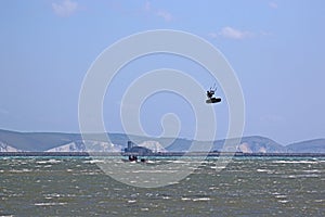 Kitesurfer jumping