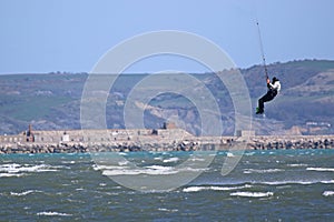 Kitesurfer jumping