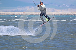 Kitesurfer jumping