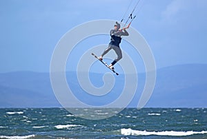 Kitesurfer jumping at Troon, Scotland