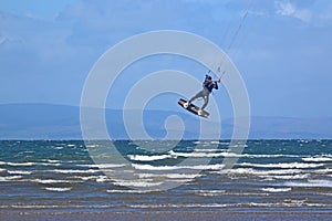 Kitesurfer jumping at Troon, Scotland