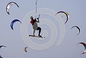 Kitesurfer and kites