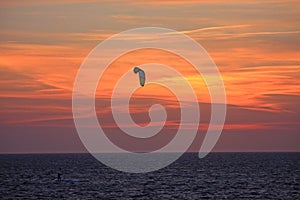 Kitesurfer at sunset
