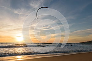 Kitesurfer at sunset in Tarifa, Spain