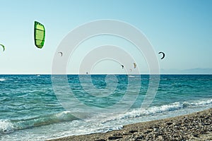 Kitesurfers on Milos beach photo