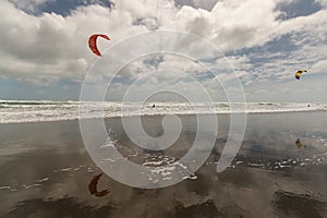 Kitesurfers on Muriwai beach photo