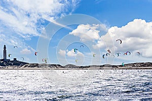 Kitesurfing on the beach of Los Caños de Meca, Barbate, Cadiz