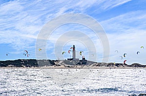 Kitesurfing on the beach of Los Caños de Meca, Barbate, Cadiz