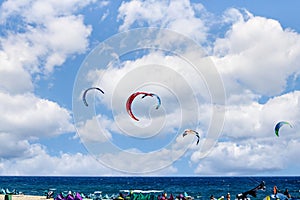 Kitesurfing on the beach of Los Caños de Meca, Barbate, Cadiz