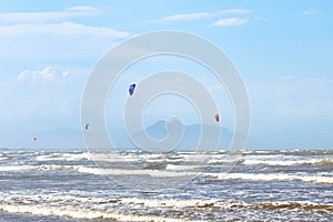 Kitesurfing on beach Rasa in Armacao dos Buzios near Rio de Jane