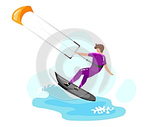 Kitesurfing flat vector illustration