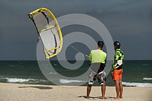 Kitesurfing instruction.