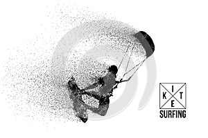 Kitesurfing and kiteboarding. Silhouette of a kitesurfer. Man in a jump performs a trick. Big air competition. Vector