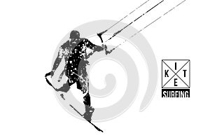 Kitesurfing and kiteboarding. Silhouette of a kitesurfer. Man in a jump performs a trick. Big air competition. Vector