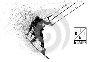 Kitesurfing and kiteboarding. Silhouette of a kitesurfer. Man in a jump performs a trick. Big air competition. Vector photo