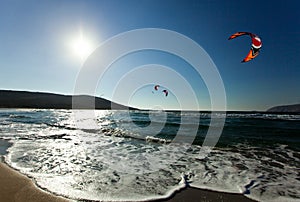 Kitesurfing in the Prasonisi. Rhodes. Greece