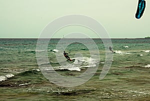 Kitesurfing at sea in Salento in Puglia - Italy