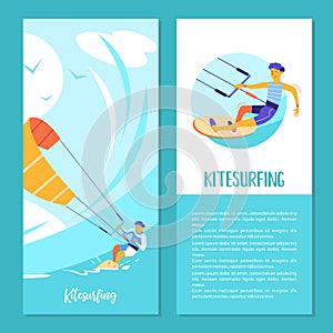 Kitesurfing. Vector illustration. Sportsman kitesurfer.