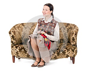 Kitsch woman on retro couch