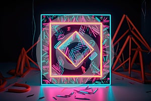 kitschy neon frame mockup with kitsch geometric patterns