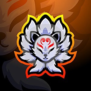 Kitsune fox nine tails mascot esport logo design