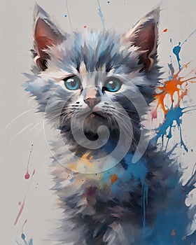 Kitten Amidst a Colorful Ink Splatter photo