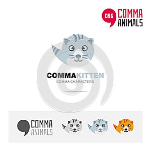 Kitten animal concept icon set and modern brand identity logo template and app symbol based on comma sign