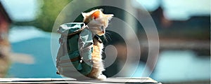 A kitten with a backpack goes on a trip. Generative AI