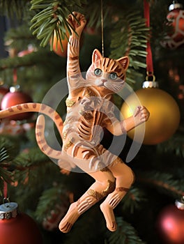 Tree domestic christmas kitty pet cat holiday cute feline animal kitten