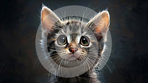 A kitten with big eyes in the style of the digital art.