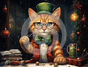 Kitten cat animal cute feline pet christmas background red domestic winter