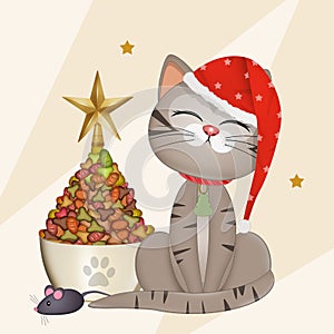kitten with croquettes Christmas tree
