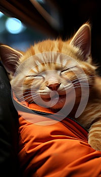 kitten enjoying a relaxing moment and resting comfortably on a pillow. photo