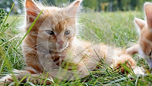 Kitten on green grass