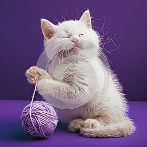 Kitten holding ball of wool