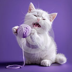Kitten holding ball of wool