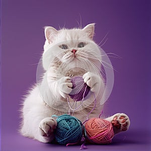 Kitten holding ball of wool