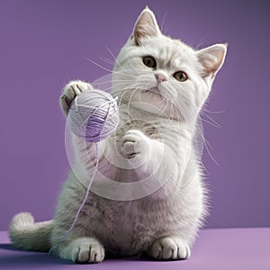 Kitten holding ball of wool