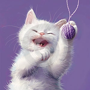 Kitten holding ball of wool