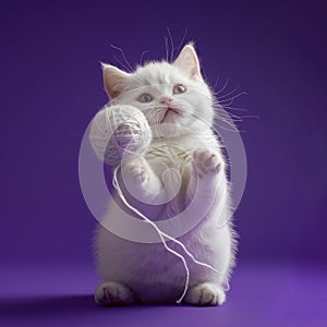 Kitten holding ball of wool