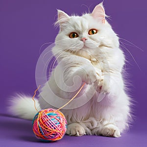 Kitten holding ball of wool