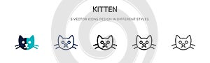 Kitten icon in filled, thin line, outline and stroke style. Vector illustration of two colored and black kitten vector icons