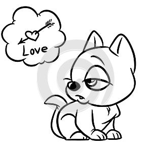 Kitten little sadness love coloring page cartoon illustration