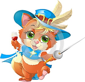 Kitten musketeer with sword