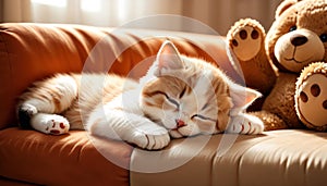 Kitten Napping Among Toys